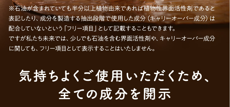 気持ちよくご使用いただくため、全ての成分を開示